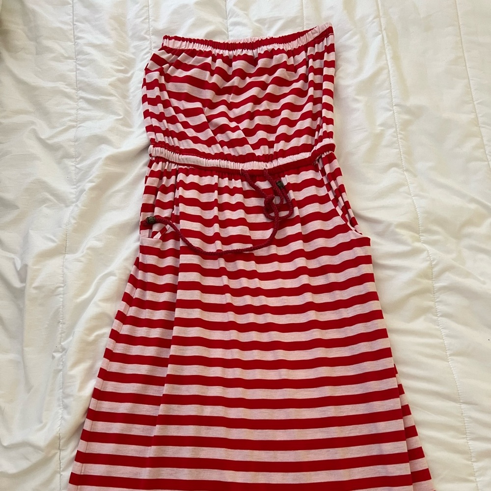 Red and White Striped Maxi Dress